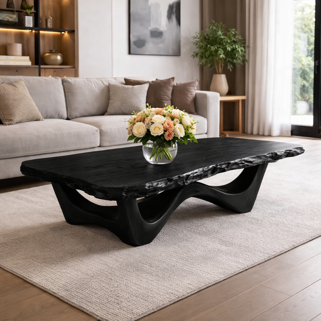 Live Edge Solid Wood Coffee Table with Sculptural Base and Natural Grain - view 5 of 9