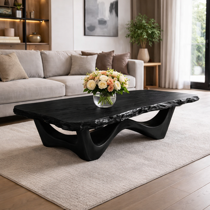 Live Edge Solid Wood Coffee Table with Sculptural Base and Natural Grain - view 5 of 9