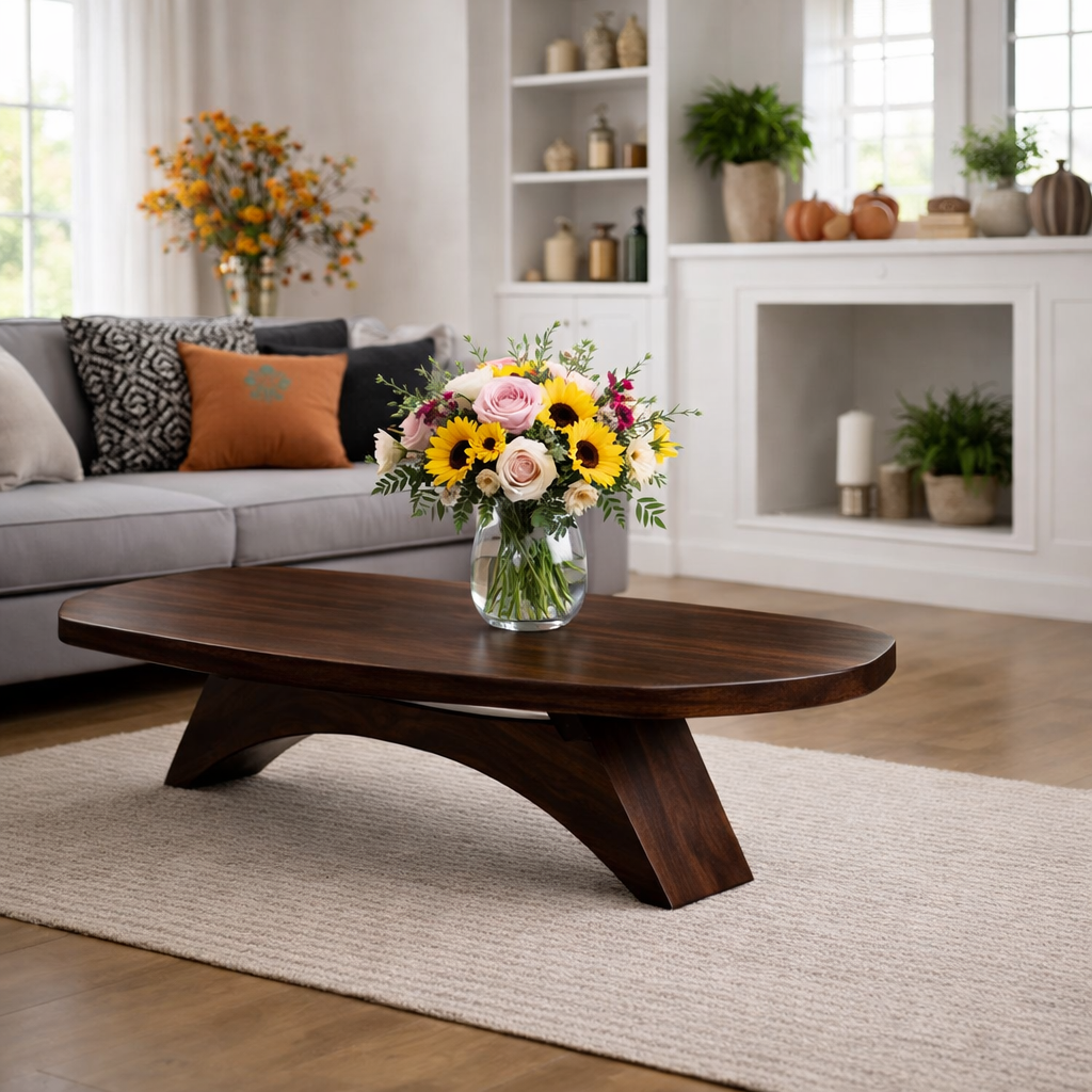 Solid Wood Coffee Table with Sculptural Base and Organic Live Edge Design - view 3 of 9