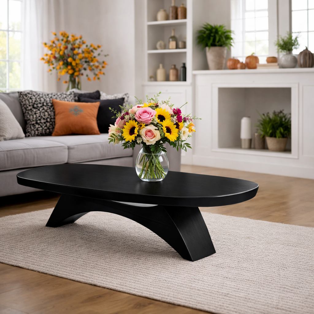 Solid Wood Coffee Table with Sculptural Base and Organic Live Edge Design - view 5 of 9