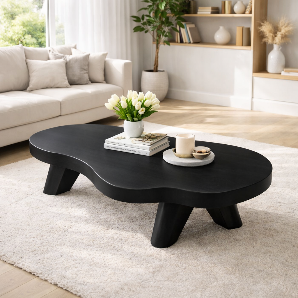 Organic Solid Wood Coffee Table with Sculpted Base and Smooth Curved Top - view 5 of 9