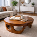 Round Solid Wood Coffee Table with Sculptural Base and Rich Walnut Finish - view 3 of 9