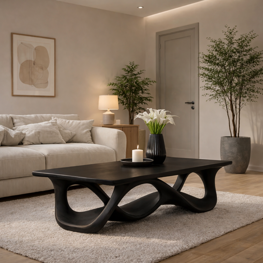 Solid Wood Coffee Table with Sculptural Wave Base in Light Oak Finish - view 4 of 9
