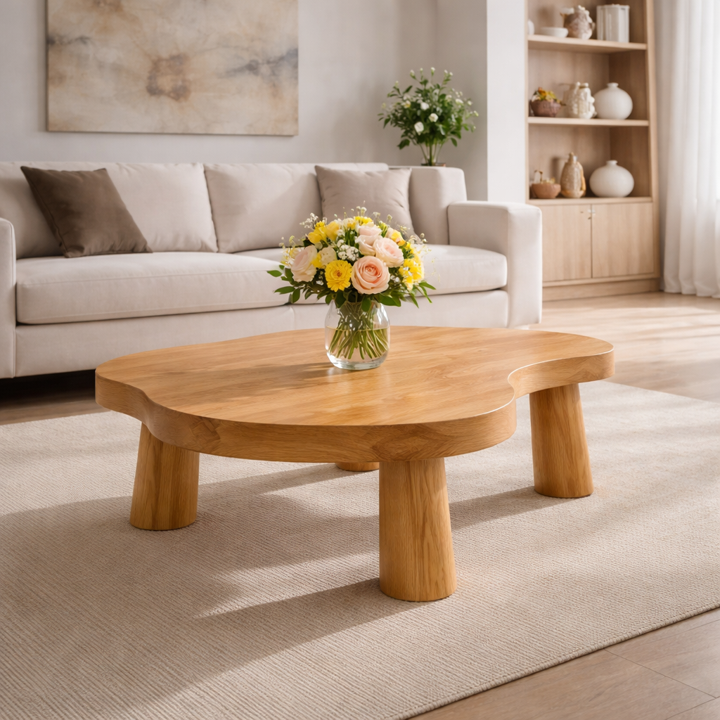 Live Edge Solid Wood Coffee Table with Chunky Legs in Warm Walnut Finish - view 3 of 9