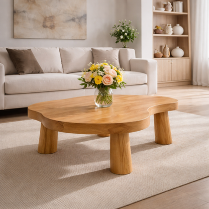 Live Edge Solid Wood Coffee Table with Chunky Legs in Warm Walnut Finish - view 3 of 9