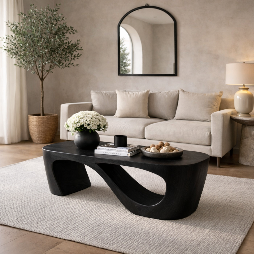 Solid Wood Coffee Table with Sculptural Curved Base and Organic Minimal Design - view 4 of 8
