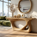 Modern Wooden Console Table with Round Mirror and Elegant Decor - view 1 of 7