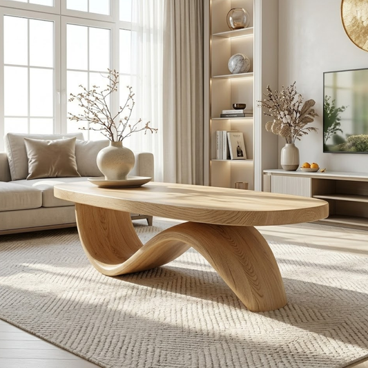 Elegant Wooden Coffee Table with Curved Wavy Design - view 1 of 7