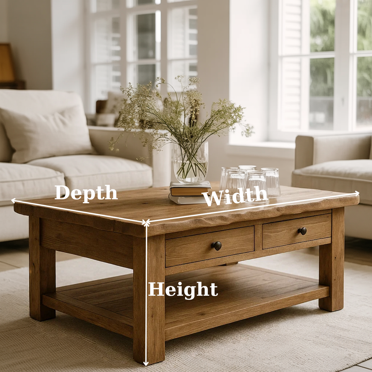 Handcrafted Solid Wood Coffee Table – Natural Slab Top with Two-Drawer Design - view 3 of 6