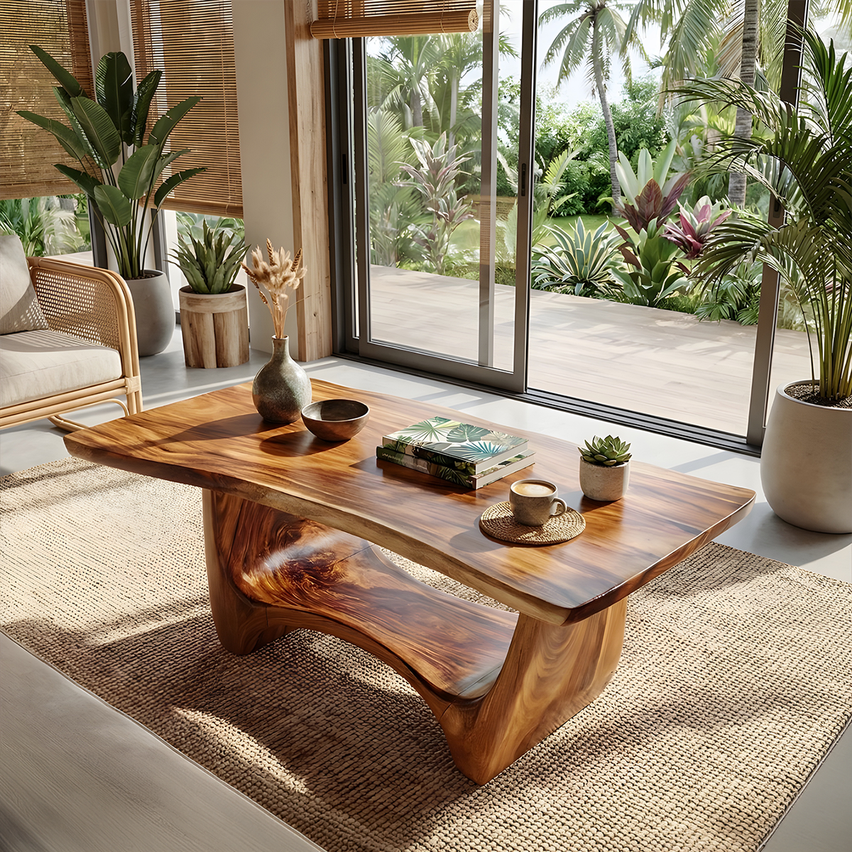 Sculptural Solid Wood Coffee Table with Flow Carved Base - view 2 of 7