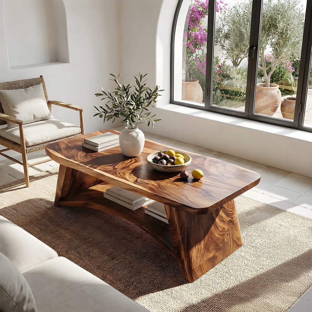 Solid Wood Coffee Table with Arched Base and Organic Edge Top - view 5 of 7