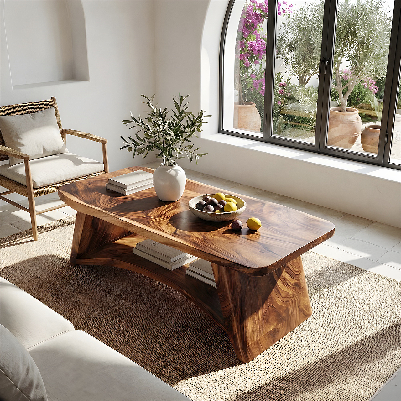 Solid Wood Coffee Table with Arched Base and Organic Edge Top - view 5 of 7