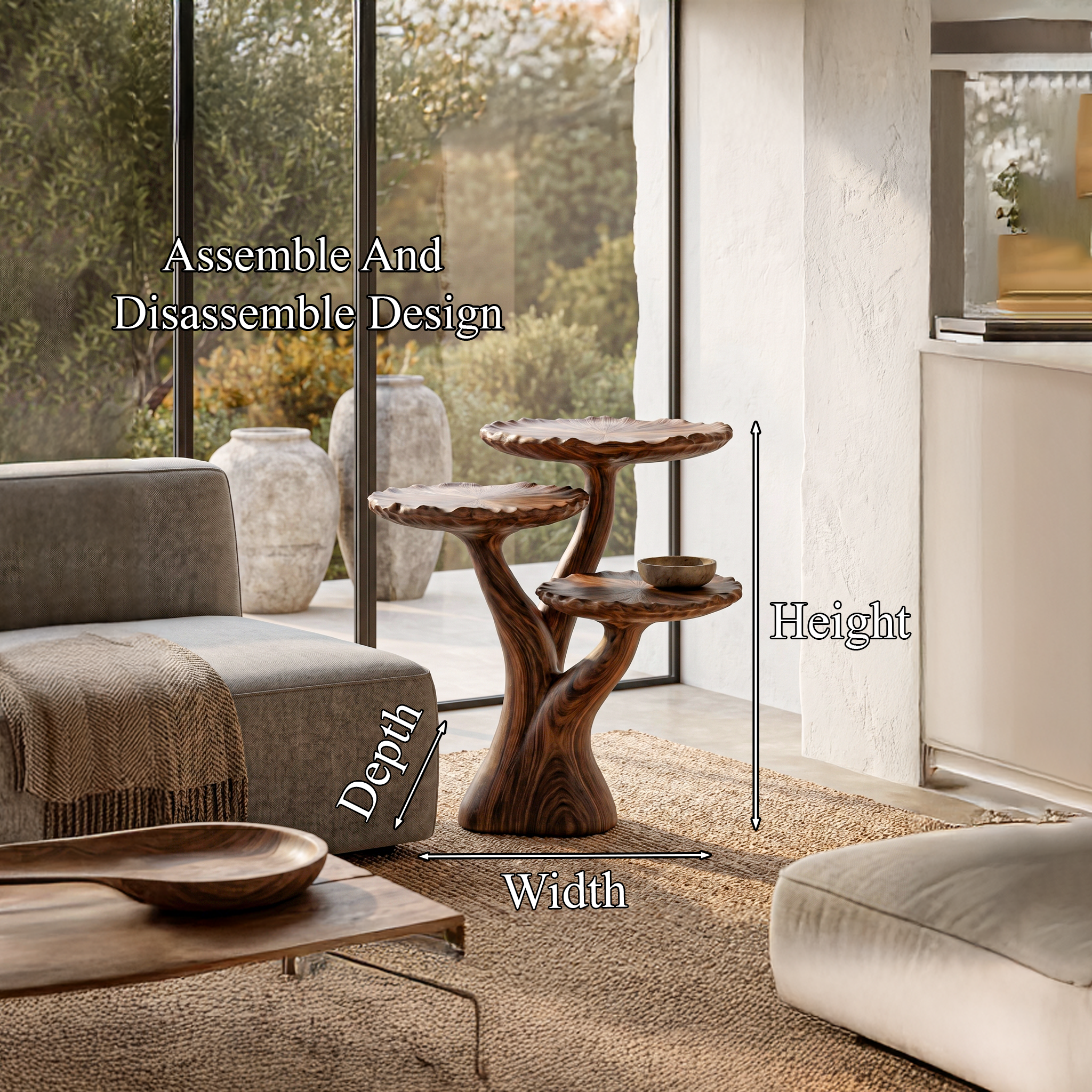 Organic Sculptural Side Table With Multi Tier Solid Wood Shelves For Living Room And Bedroom - view 8 of 8