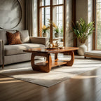 Natural Wood Coffee Table with Sculpted Open Frame Base and Shelf - view 2 of 7