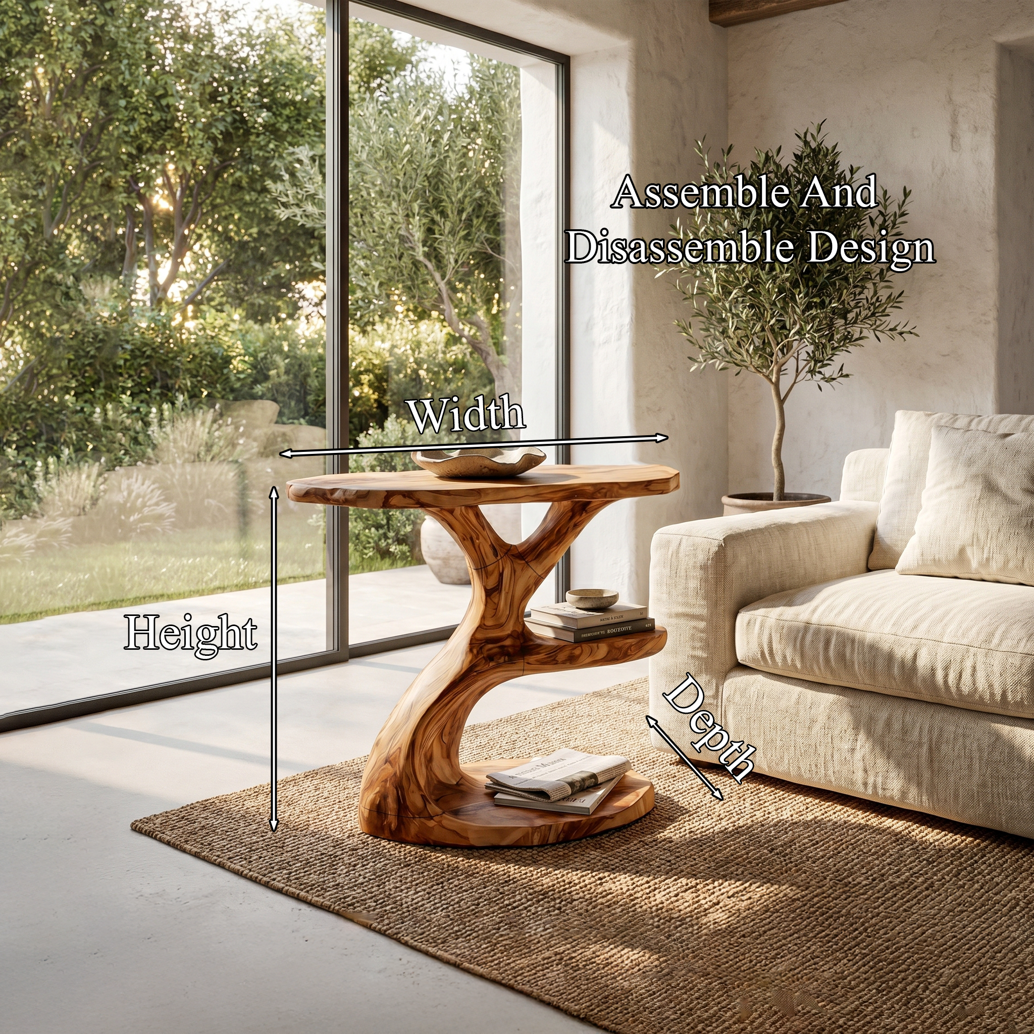 Modern Organic Side Table With Multi Level Wood Shelves For Living Room And Bedroom - view 8 of 8