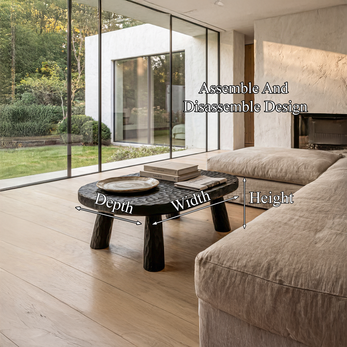 Rustic Coffee Table With Handcrafted Solid Wood Top And Chunky Pedestal Legs For Living Room - view 8 of 8