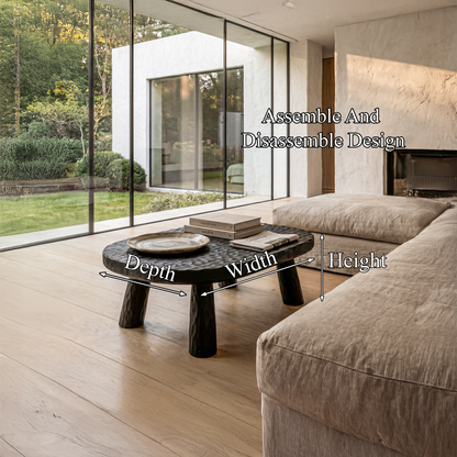 Rustic Coffee Table With Handcrafted Solid Wood Top And Chunky Pedestal Legs For Living Room - view 8 of 8