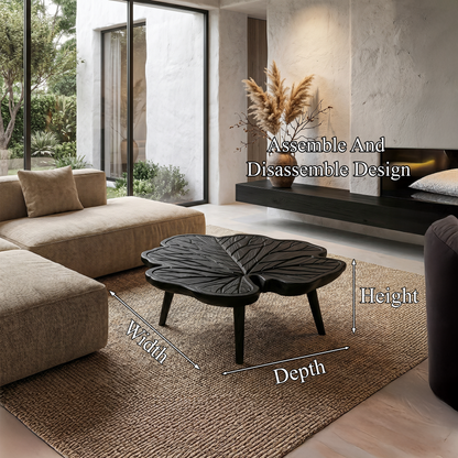 Rustic Leaf Coffee Table With Hand Carved Solid Wood Design For Living Room - view 8 of 8