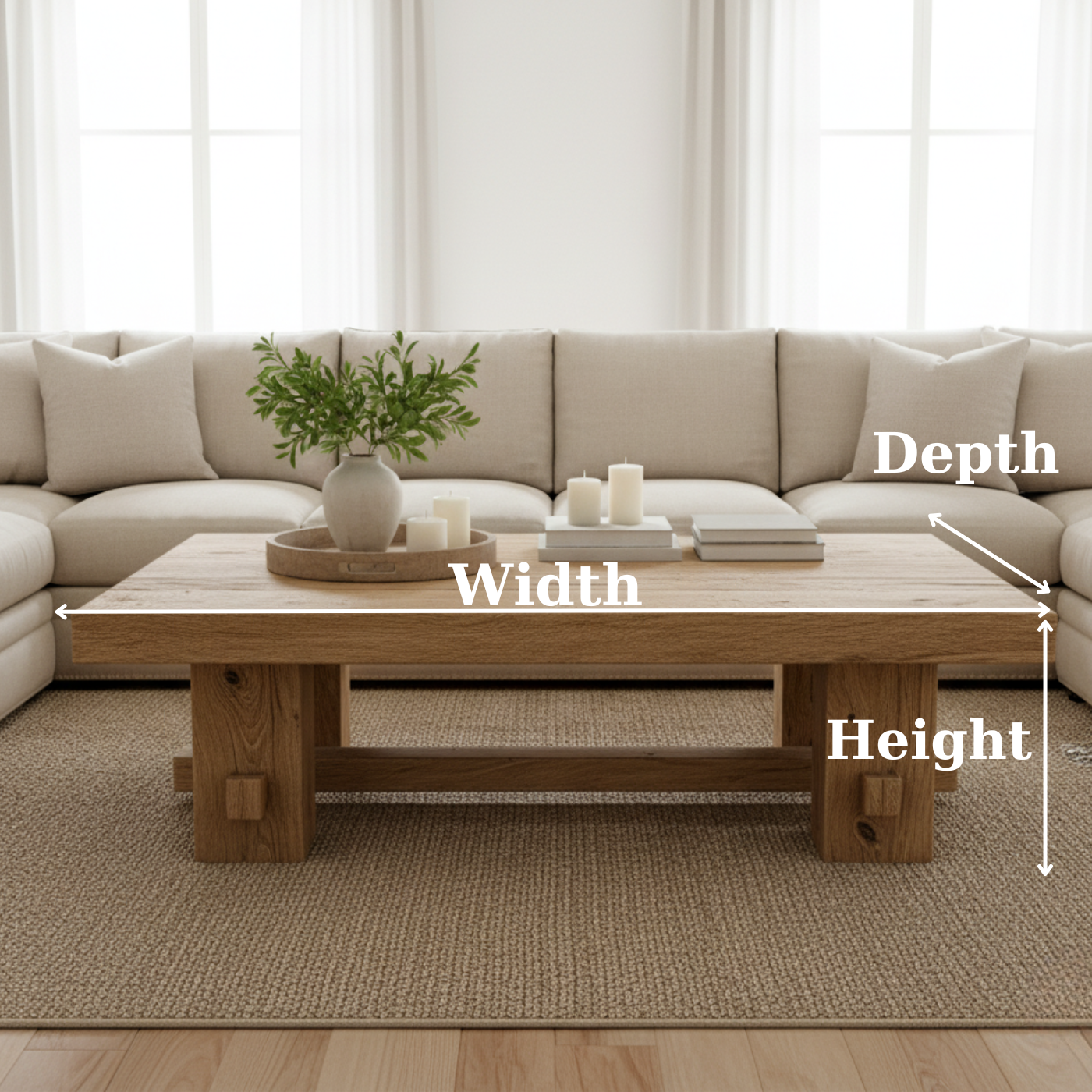 Handcrafted Solid Wood Coffee Table – Rustic Farmhouse Block Design for Living Room - view 3 of 6
