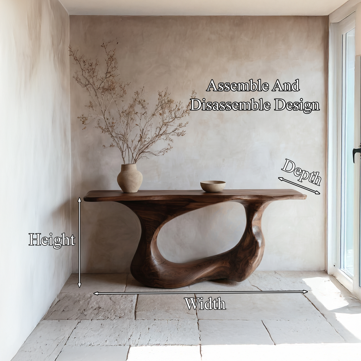 Contemporary Console Table With Artistic Open Loop Solid Wood Base For Living Room - view 8 of 8