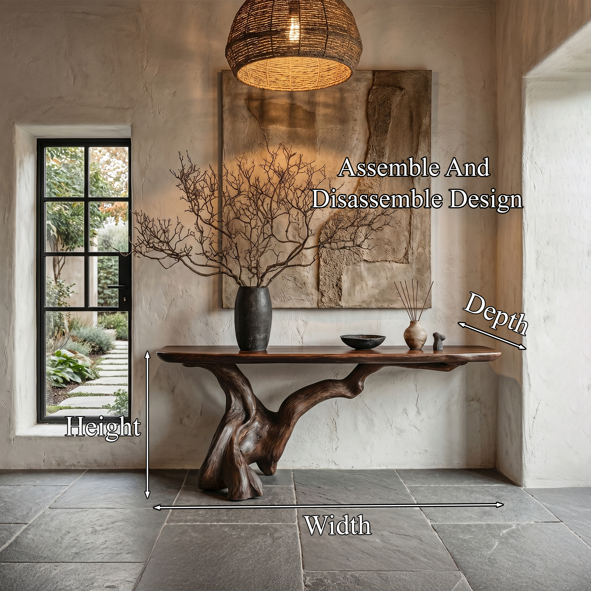 Organic Console Table With Sculptural Open Ring Wood Base For Entryway And Living Room - view 8 of 8