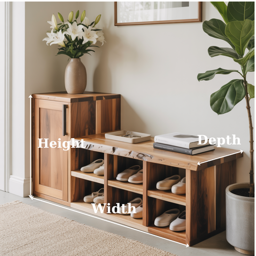 Handcrafted Solid Wood Bench - Live-Edge Entryway Shoe Storage Cabinet - view 2 of 5