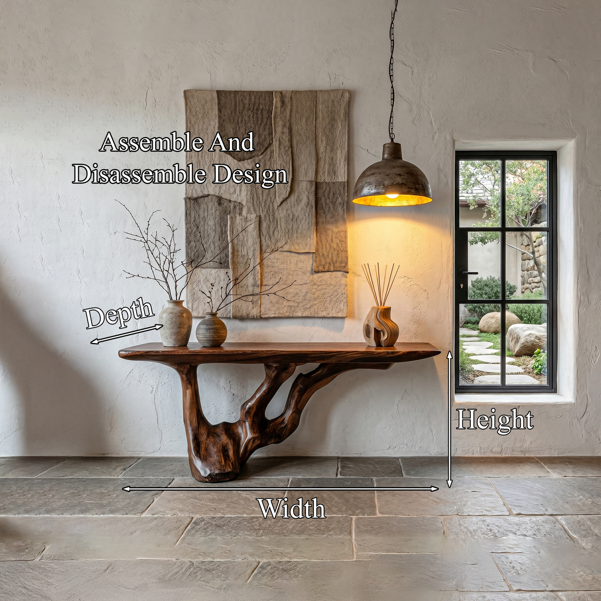 Rustic Console Table With Handcrafted Tree Root Base For Entryway And Living Room - view 8 of 8