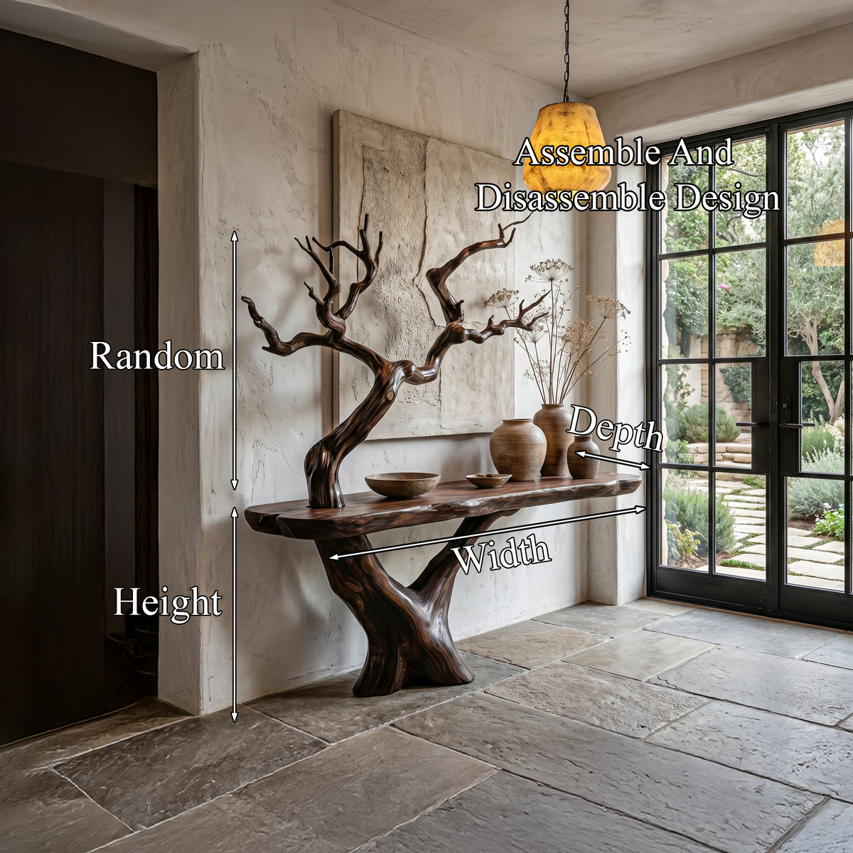 Rustic Console Table With Sculptural Tree Branch Base And Live Edge Wood Top For Entryway And Living Room - view 8 of 8