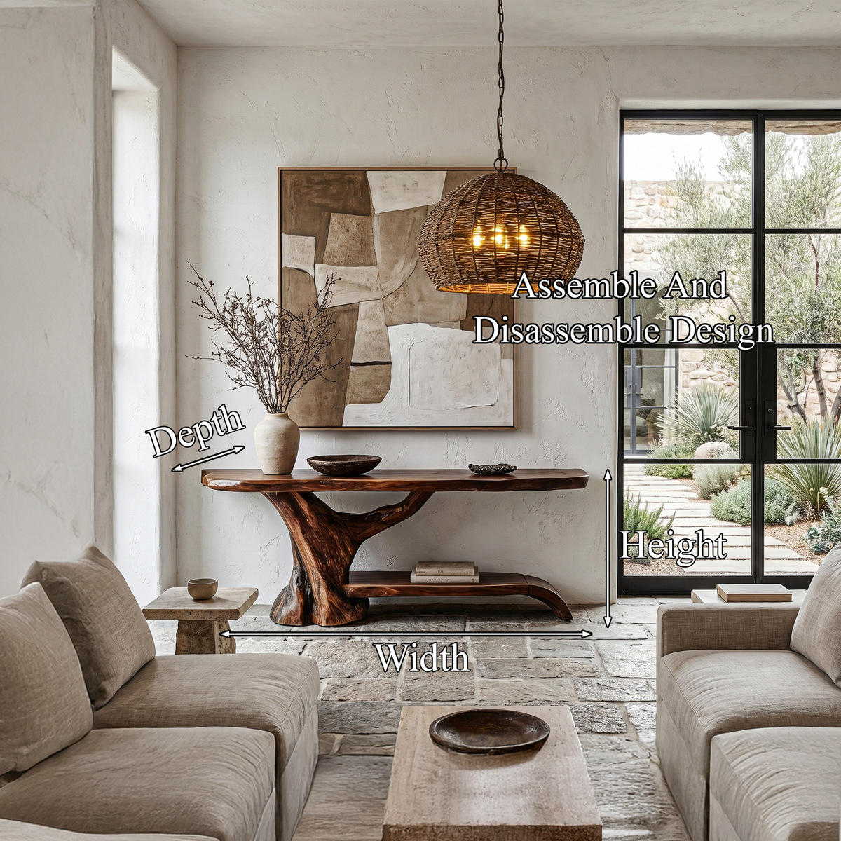 Rustic Live Edge Console Table With Natural Tree Form Base For Living Room - view 8 of 8
