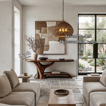 Rustic Live Edge Console Table With Natural Tree Form Base For Living Room - view 8 of 8