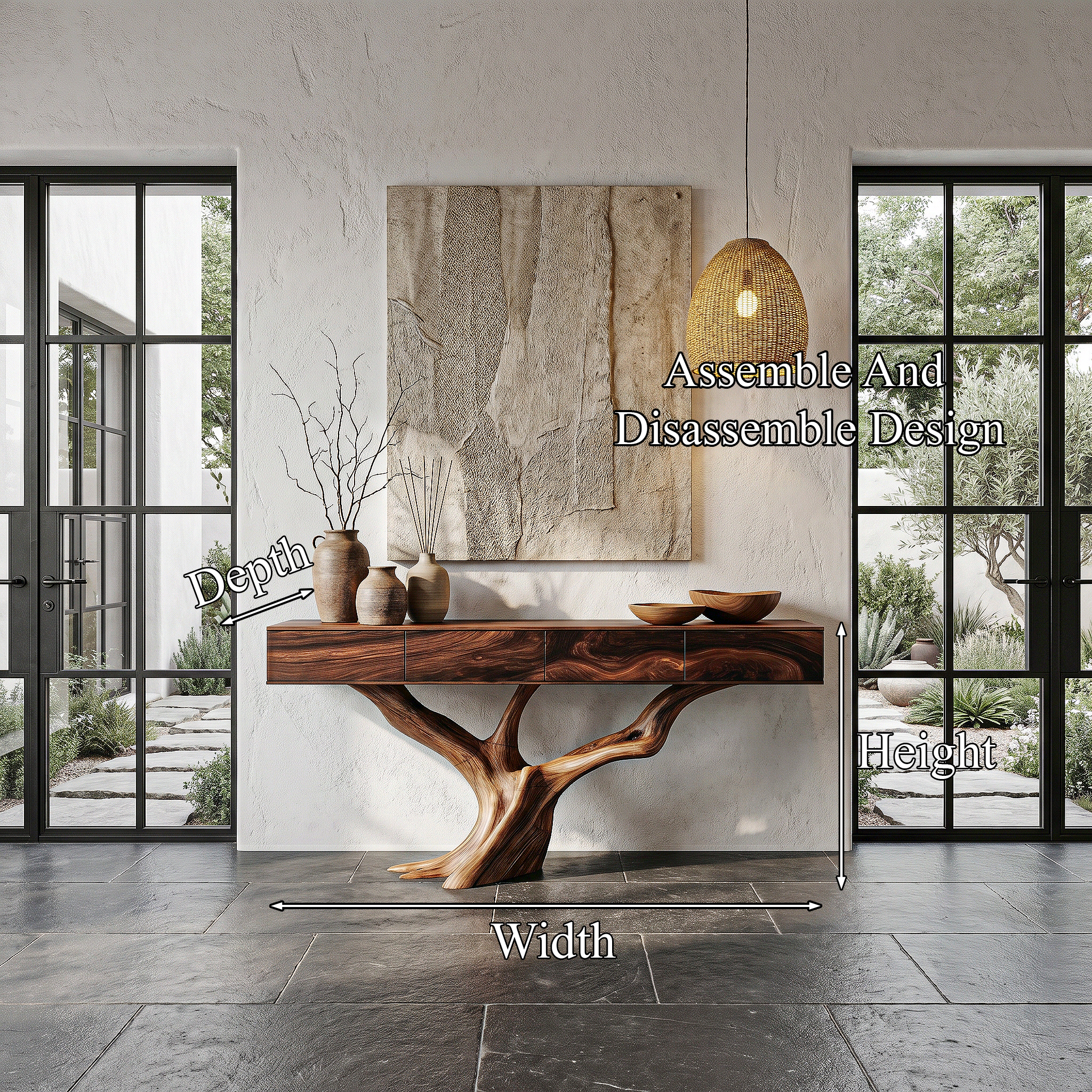 Rustic Live Edge Console Table With Sculptural Tree Branch Base For Entryway And Living Room - view 8 of 8