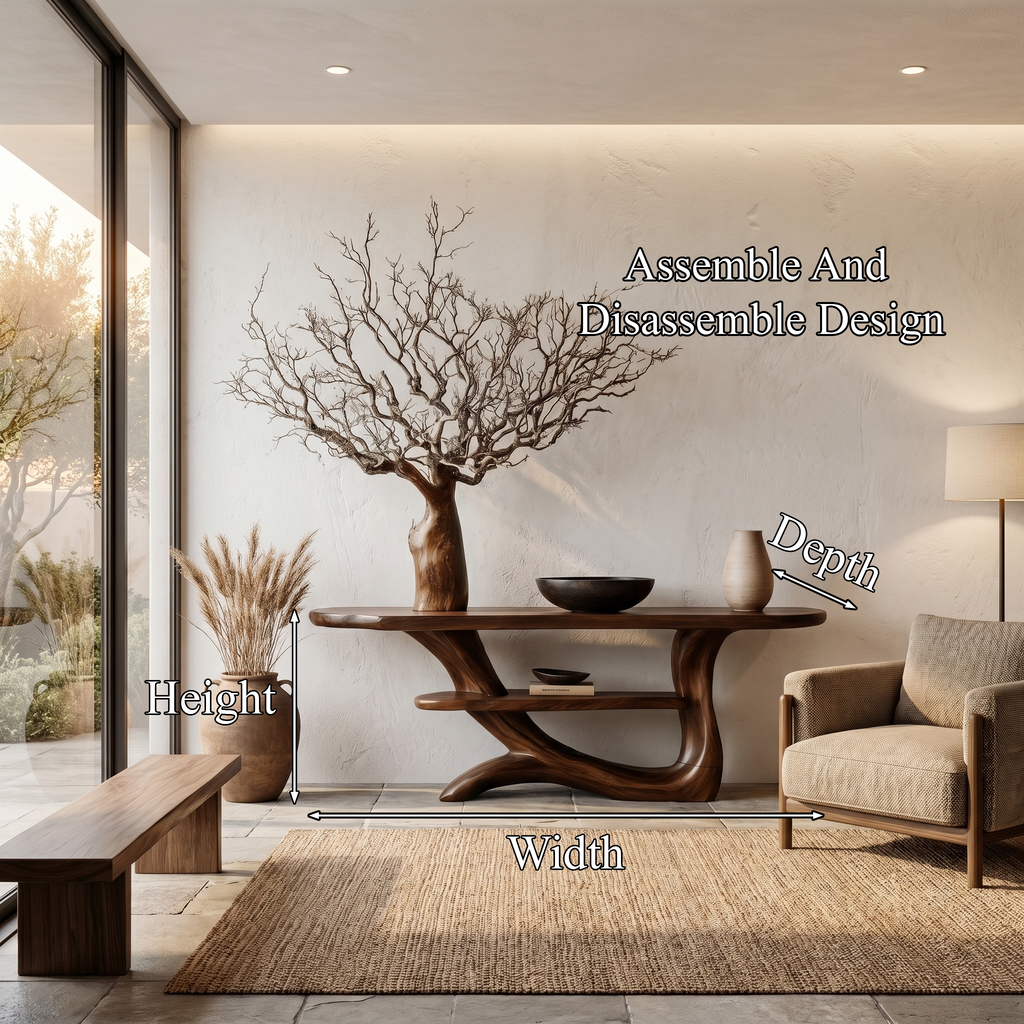 Rustic Console Table With Tree Inspired Solid Wood Base And Display Shelf - view 8 of 8