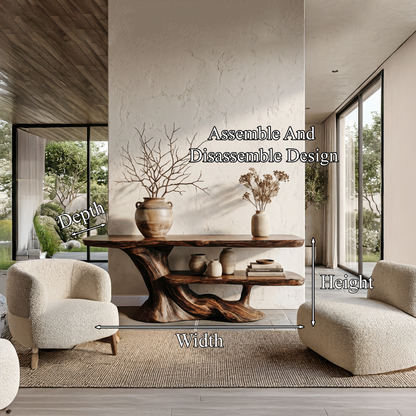 Rustic Console Table With Handcrafted Tree Root Base And Tiered Shelves For Entryway - view 8 of 8