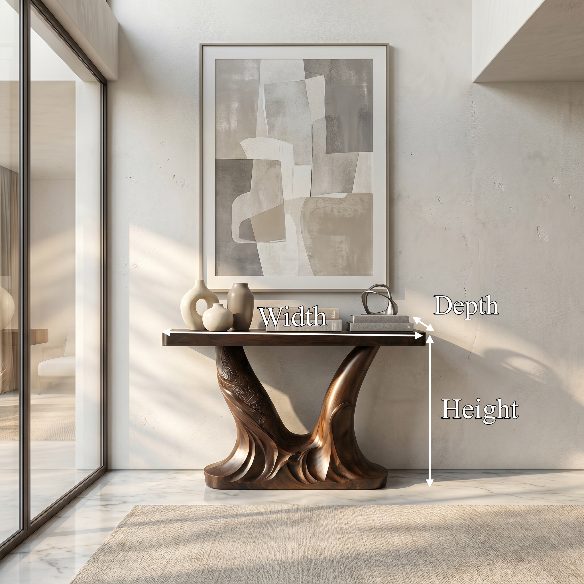 Organic Console Table With Sculptural Double Pedestal Base For Entryway - view 8 of 8