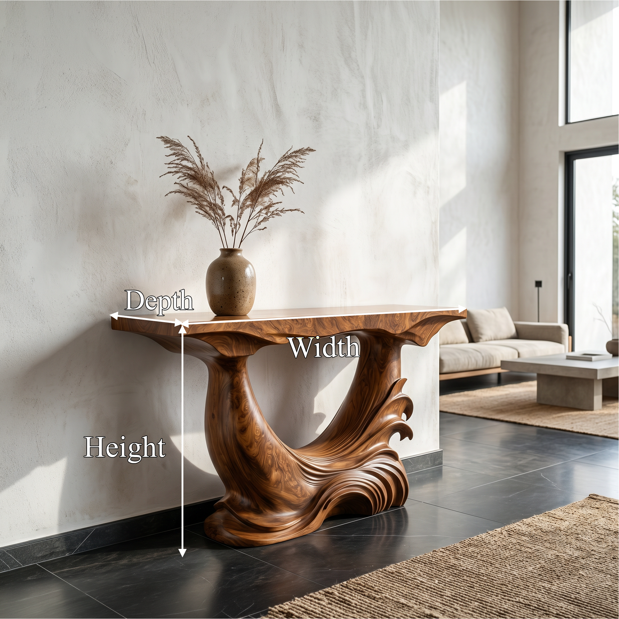 Natural Console Table With Flowing Wood Sculpture For Hallway - view 8 of 8