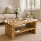 Handcrafted Solid Oak Coffee Table - Live Edge, Rustic Modern with Open Shelf - view 3 of 6