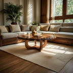 Round Natural Wood Coffee Table with Curved Open Sculptural Base - view 2 of 7