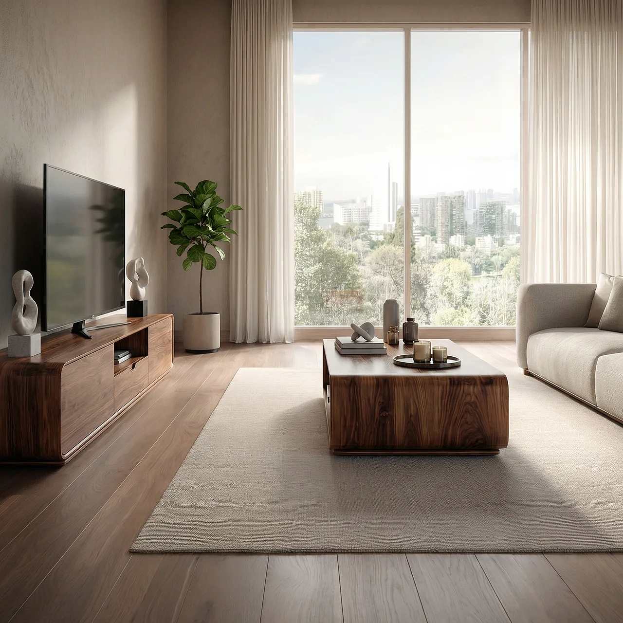 Modern Curved Coffee Table with Integrated Storage Design - view 4 of 7
