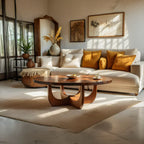 Round Natural Wood Coffee Table with Sculptural Curved Base - view 2 of 6