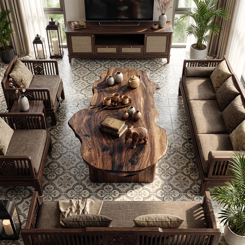 Live Edge Sculptural Coffee Table with Solid Base in Natural Wood - view 3 of 7