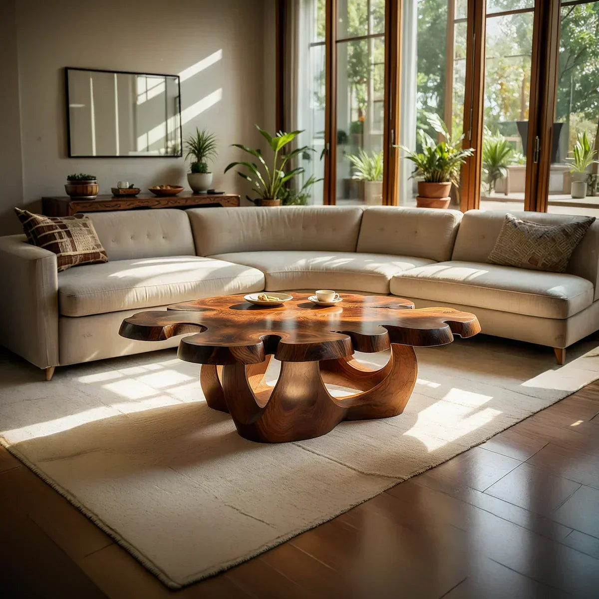 Sculptural Live Edge Natural Wood Coffee Table with Multi-Form Base - view 2 of 7