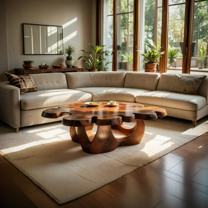Sculptural Live Edge Natural Wood Coffee Table with Multi-Form Base - view 2 of 7