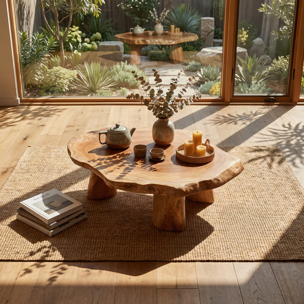 Round Live Edge Coffee Table with Solid Sculptural Legs - view 3 of 7