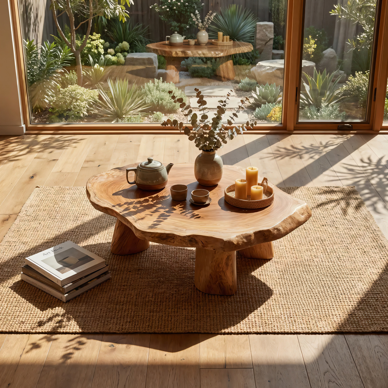 Round Live Edge Coffee Table with Solid Sculptural Legs - view 3 of 7
