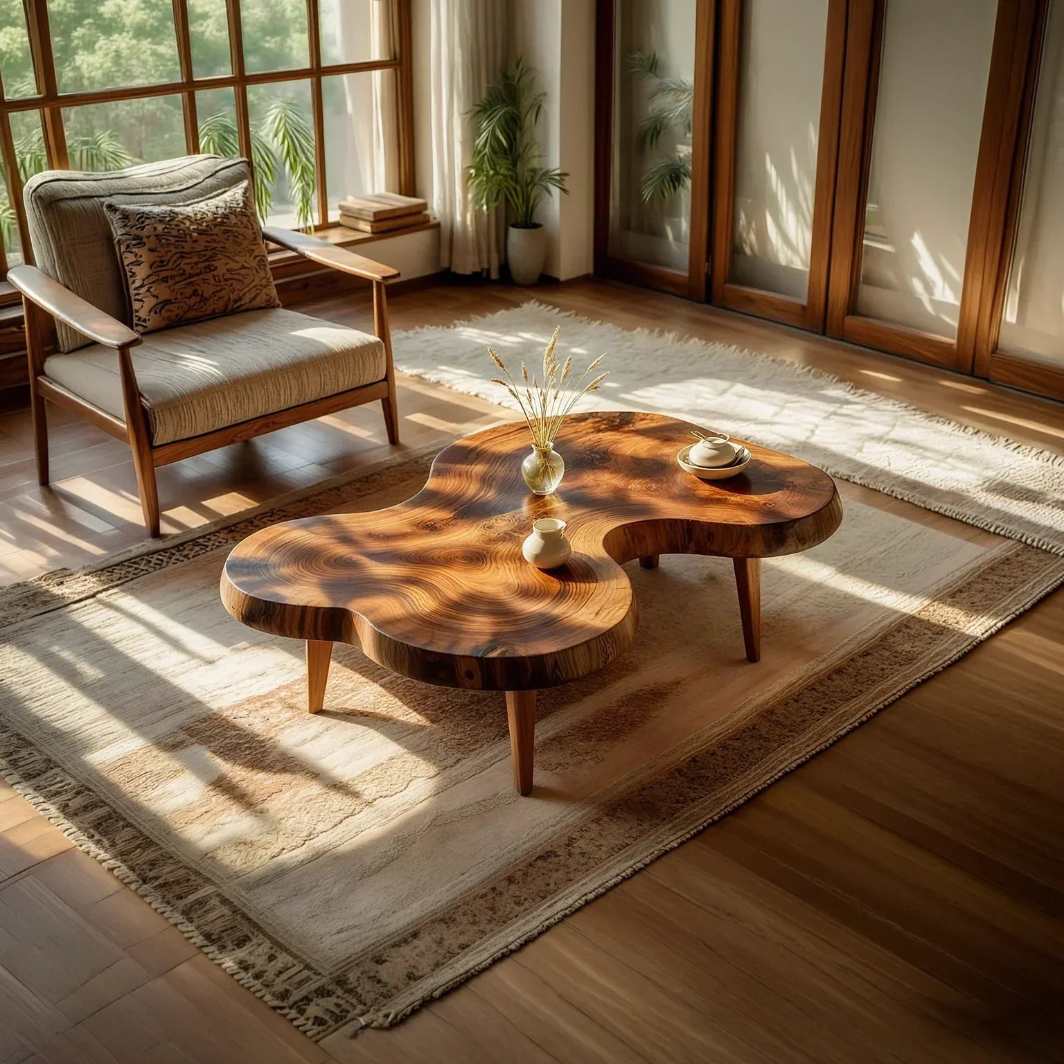 Organic Freeform Natural Wood Coffee Table with Rounded Edge Design - view 2 of 7