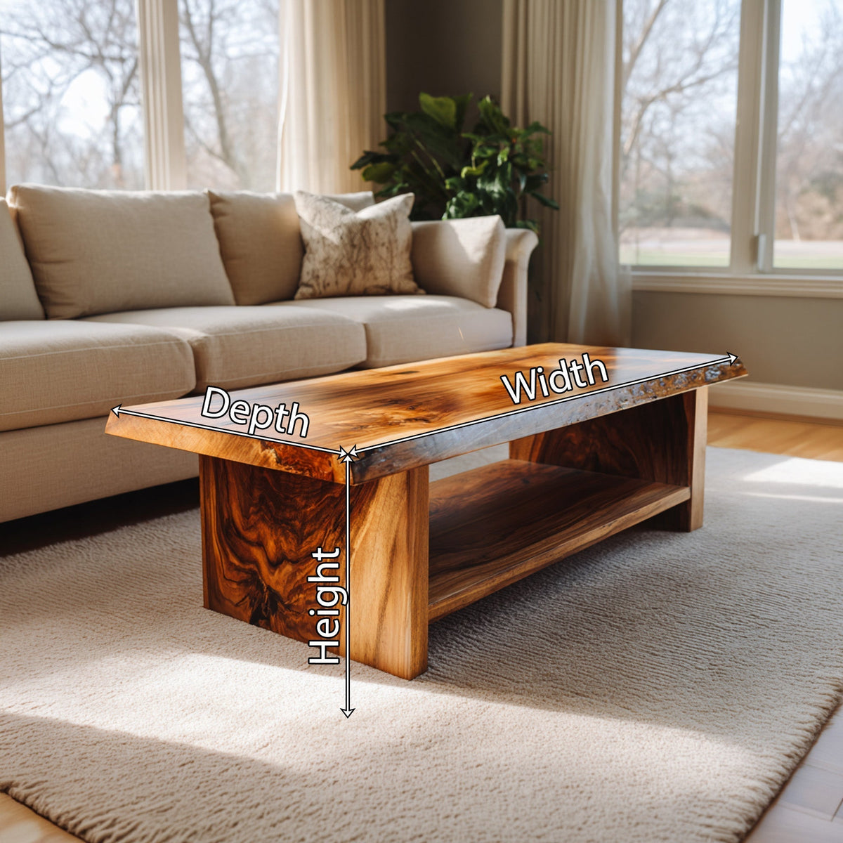 Live Edge Coffee Table With Open Shelf Storage - view 8 of 8