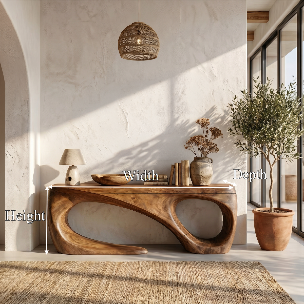 Rustic Console Table With Handcrafted Flowing Design For Living Room - view 8 of 8