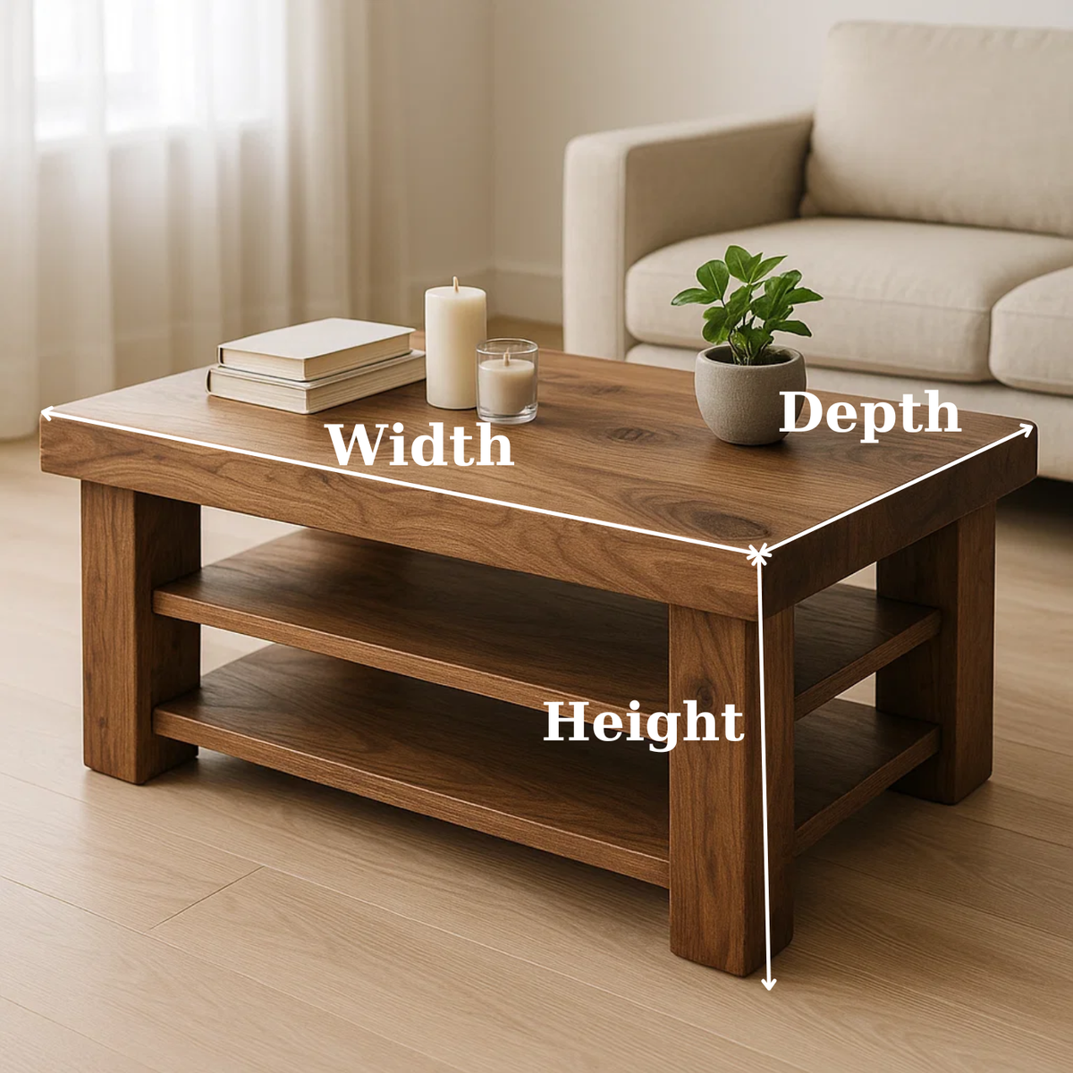 Handcrafted Solid Walnut Coffee Table - Rustic Modern with 2 Open Shelves - view 5 of 6