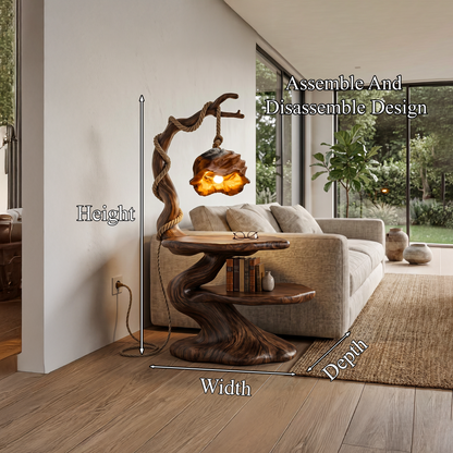 Rustic Beside Table With Tree Root Design And Hanging Lamp For Living Room - view 8 of 8