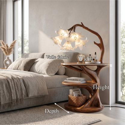 Rustic Side Table With Flower Shade Lamp For Bedroom And Living Room - view 8 of 8